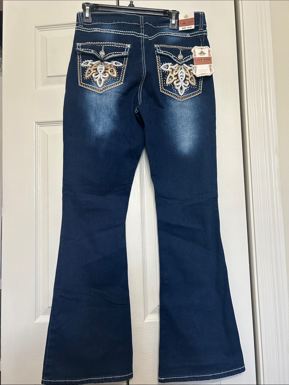 Love You Women's Dark Blue Embroidered Flare Jeans